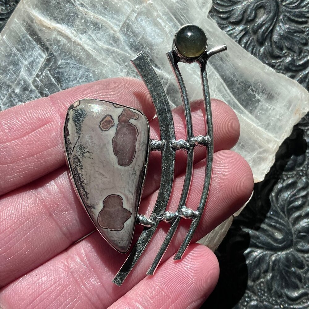 Chohua Coffee Bean Jasper And Labradorite Pendant Stone Crystal Jewelry